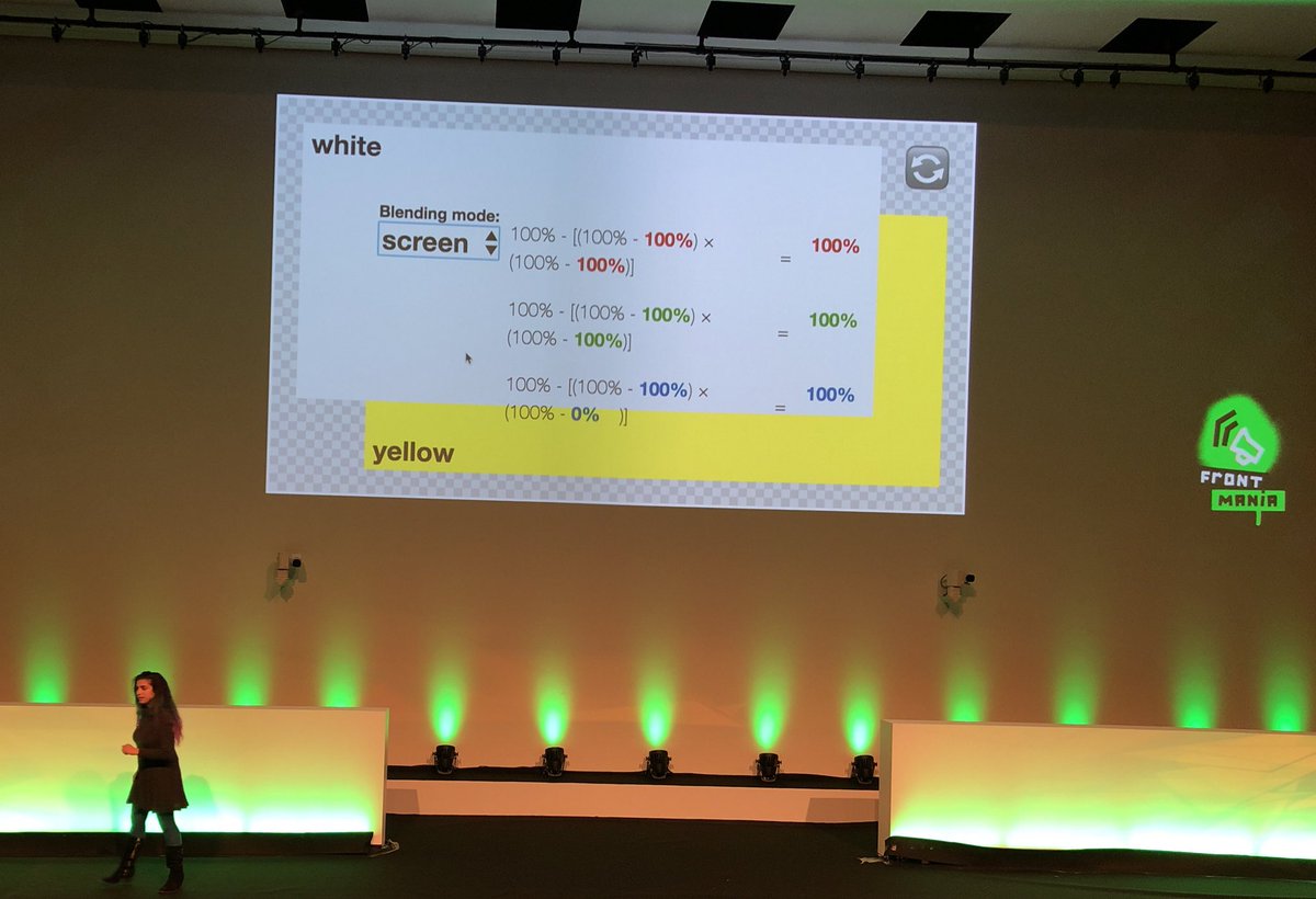 isaozler's tweet photo. #cssBlendingModes @LeaVerou #secretOne @ #FrontMania https://t.co/te9OEigYBR
