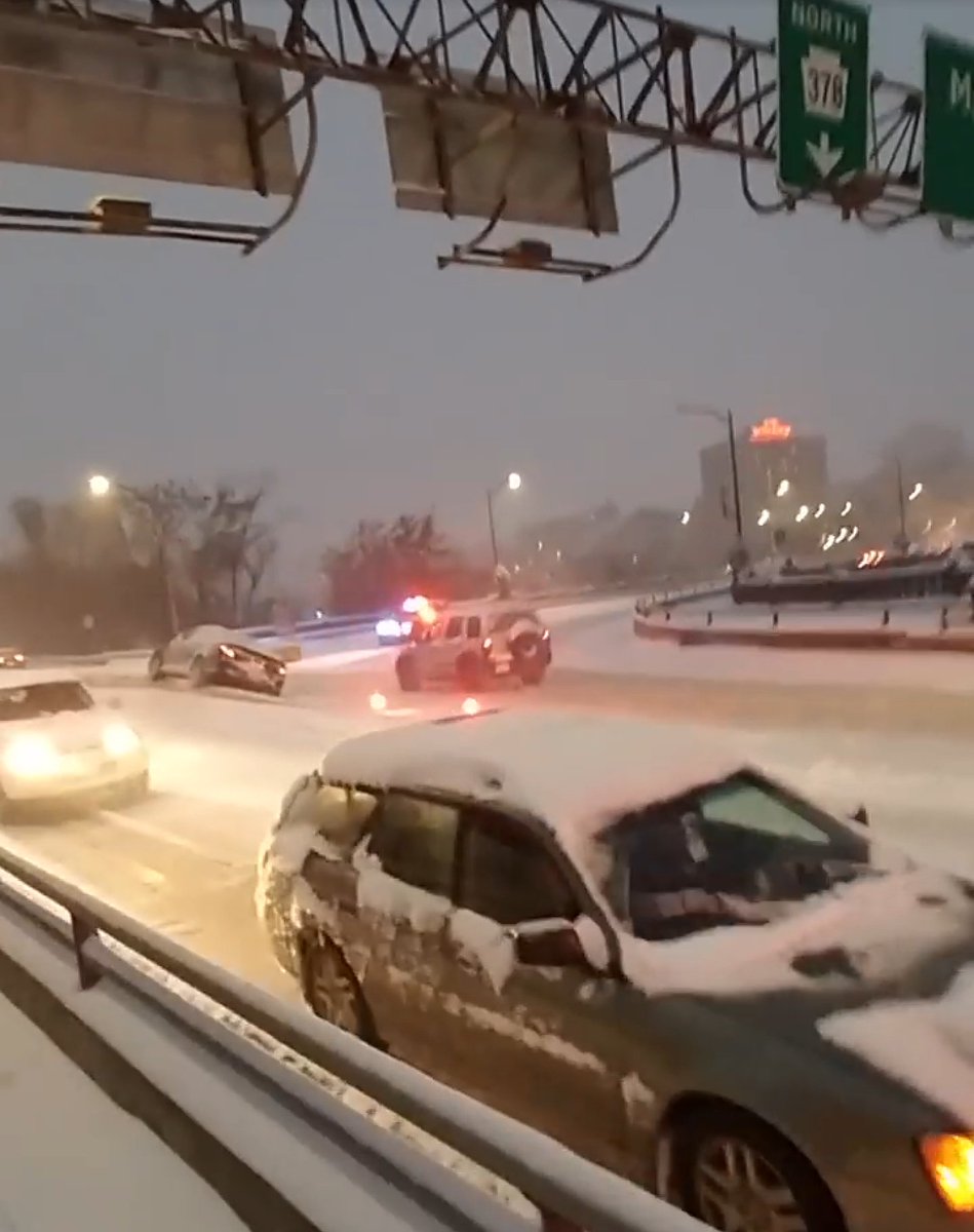 LVwithLove's tweet image. A car hit the median barrier and got stuck heading north on the Hill-to-Hill Bridge in Bethlehem. #snowcamel