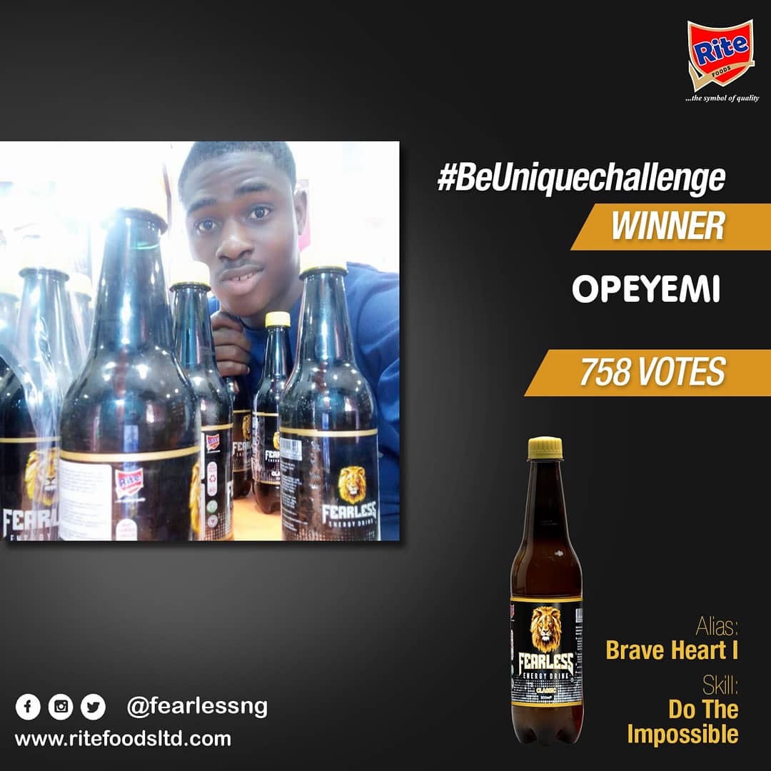 fearlessng's tweet photo. Behold the Fearless winners of #BeUniqueChallenge who won by popular vote. 
Congratulations to our winners.🎖

#BeUnique 
#TasteSquad
#BeUniqueChallenge https://t.co/n1HHE0aky0