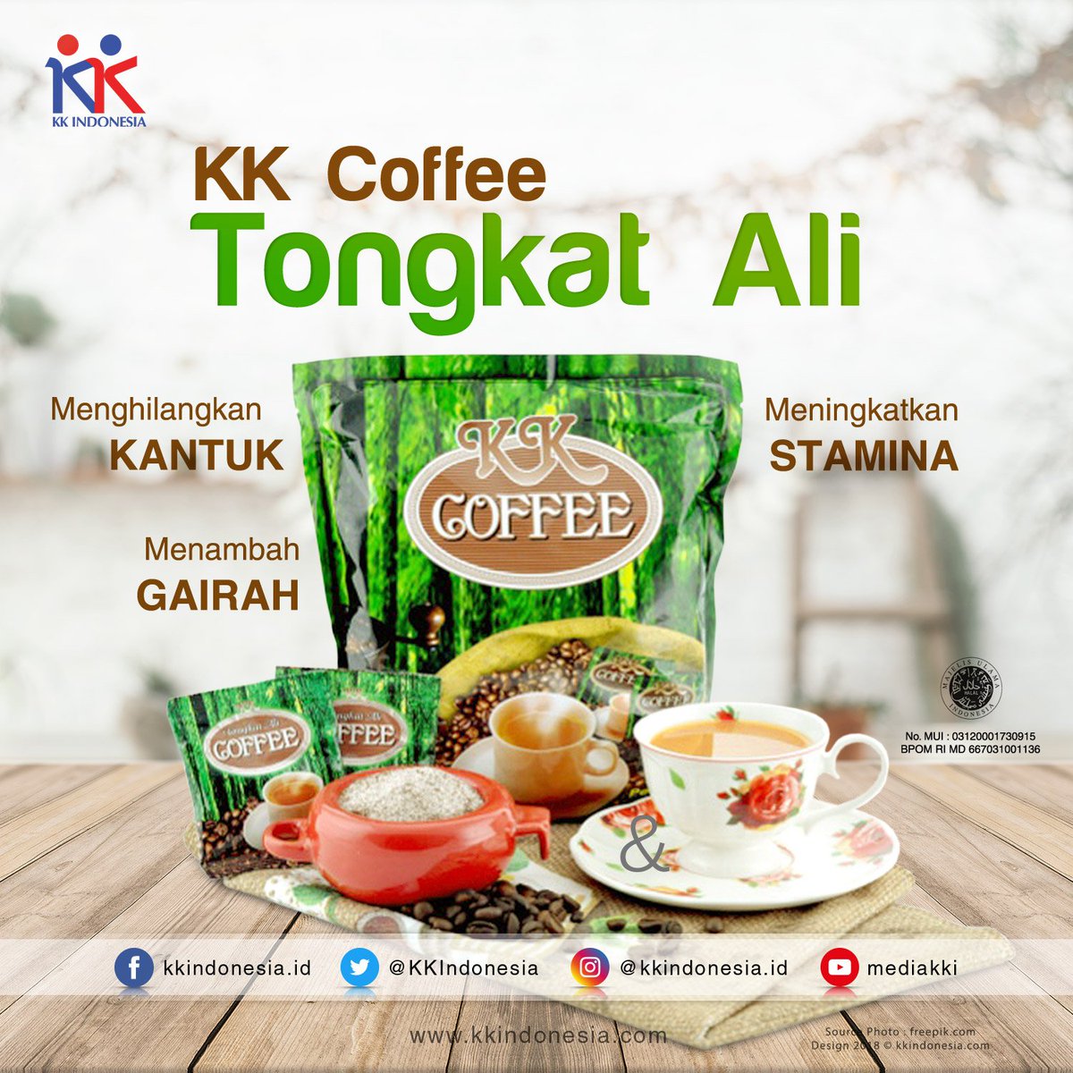 Kopi Tongkat Ali

Kini, KK Indonesia menawarkan Tongkat Ali dalam bentuk minuman kopi siap seduh. Diproses dari biji kopi Arabica asli dan ekstrak...

Info Detail : goo.gl/5cTIU4

#kkindonesia #Kopi #TongkatAli #Minuman #Kesehatan #Vitalitas #Arabika #Nikmat #PasakBumi