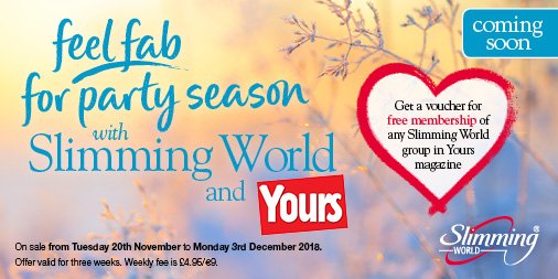 Coming soon to a newsstand near you... our latest membership offer in @yoursmagazine! Pick up a copy of next week's issue and inside you'll find all you need to join your nearest #SlimmingWorld group for #free.