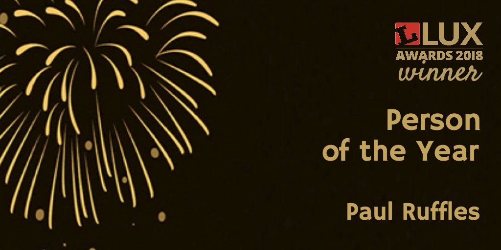 Congratulations to Paul Ruffles, winner of the Person of the Year Award at the #LuxAwards. #lighting
