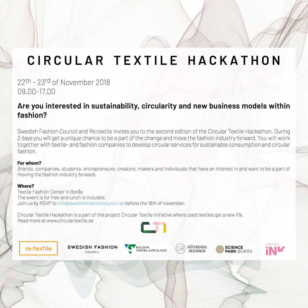 Är du intresserad av hållbarhet, cirkularitet och nya affärsmodeller inom mode? Välkommen att delta på den andra upplagan av Circular Textile Hackathon den 22-23 november arrangerat av <a href="/retextile/">이영호</a>, <a href="/swefashion/">Swed Fashion Council</a> och FashionInk!