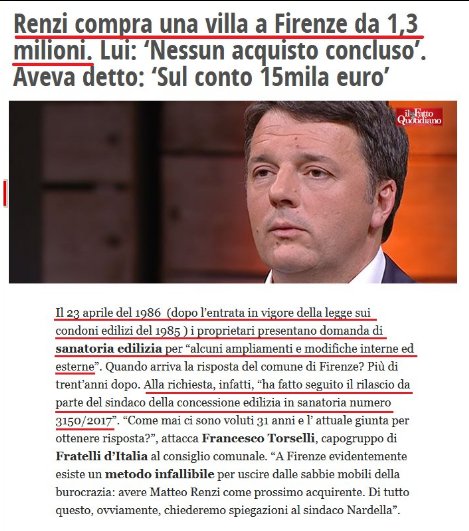 Antigiornalista's tweet photo. La casa comprata da #Renzi aveva una procedura di condono aperta dal 1985 (33 anni) che poi è stata miracolosamente chiusa quando l'ha acquistata lui.
Ecco l'art. 25 del #dlGenova è stato fatto per tutti i terremotati che non hanno un proprio servo come sindaco.
#nocondonodimaio https://t.co/zt31Kk9hdN