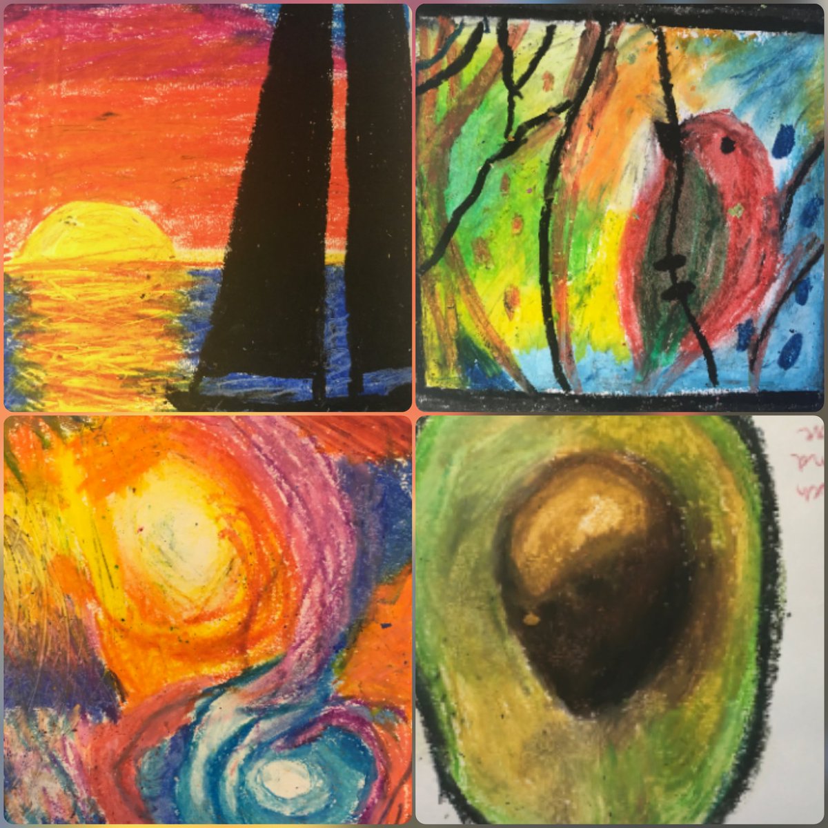 A selection of oil pastel studies by students in Year 9 #KS3ART #Year9art #oilpastel #colour #proud