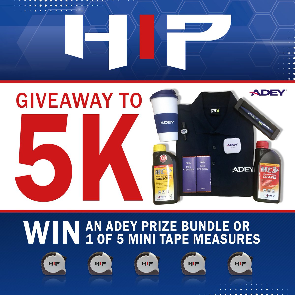 HIPMagazine's tweet photo. 🎉 HIP is nearly at 5,000 followers! 🎉 To celebrate, anyone who RTs this post and is following us when we get to 5k has a chance to win an @ADEY_Pro bundle or 1 of 5 HIP keyring tape measures #giveaway #giveawayto5k https://t.co/7gN5DTD62L