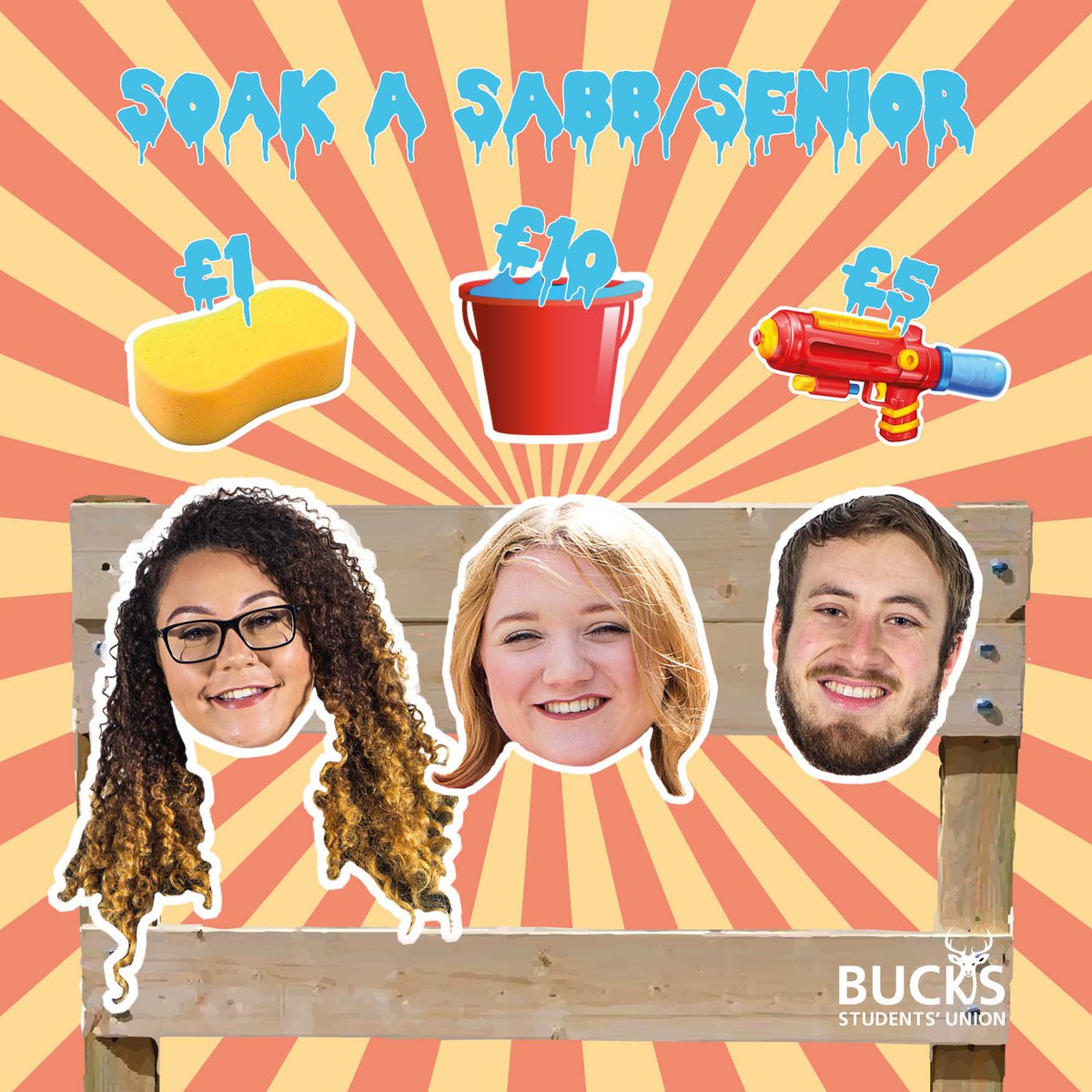 buckssu's tweet photo. Soak a Sabb/Senior is happening today 💦

Men's Hockey are holding their Soak a Sabb/Senior event, as part of RAG week. Come down to outside the Students' Union smoking area between 12-3. All money raised goes to RAG! 💰 https://t.co/CUK2KEajZl