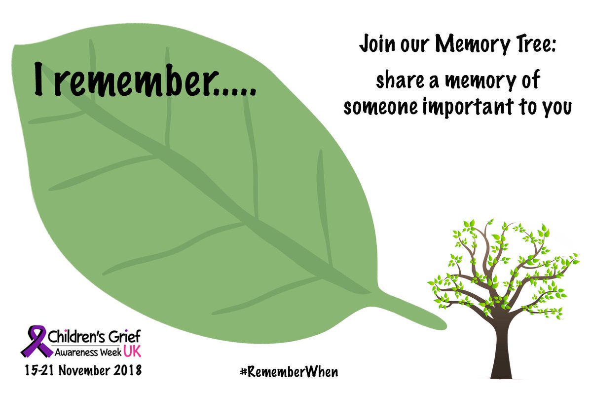 CBNtweets's tweet photo. It's #ChildrensGriefAwarenessWeek 15-21 Nov - share a memory of someone important to you. Write it on a leaf 🍃and join our giant virtual #MemoryTree 🌳#RememberWhen  supporting #bereaved children &amp; families to talk together https://t.co/aQxCKt3YcT