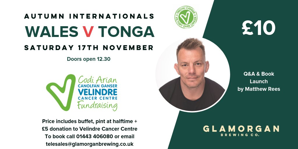 GlamBrewingCo's tweet image. Just one more sleep until our charity event and some (hopefully) great rugby. We're excited! Remember to book your tickets ASAP. Half the £10 fee is going to our charity of the year Velindre. #WalesvTonga #MatthewRees