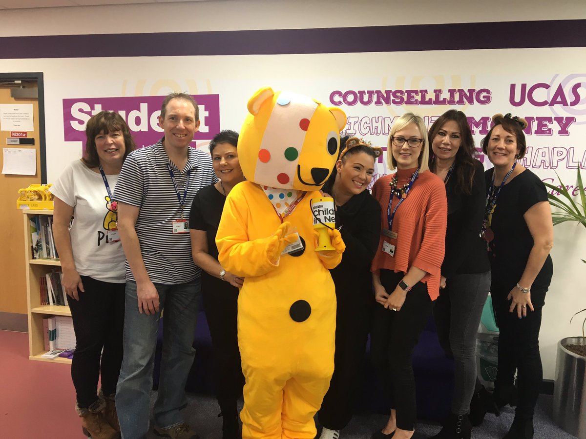 RunshawP's tweet image. Pudsey visiting our Work Placement team today, raising money for @BBCCiN #Pudsey #childreninneed2018 @RunshawCollege