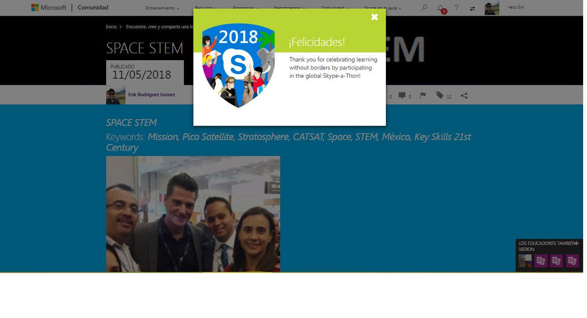 ISC_ERG's tweet photo. Acabo de obtener mi insignia Skype-a-Thon 2018 Participant  en la Comunidad de Educadores Microsoft.
 https://t.co/NHepCkNbMr vía @MicrosoftEDU #MIEExpert #skypeathon @CECyTEM https://t.co/qOYG9oqK1W
