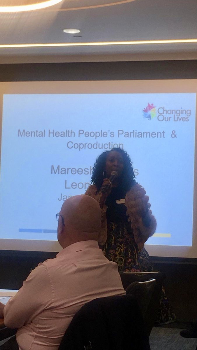 ThriveLDN's tweet photo. Marresha speaking about her own lived in experience and now her work with Mental Health People’s Parliament in Sandwell and how to coproduce services. @Positive_Lives @NDTicentral @Skillsforcare #copromh https://t.co/7JWFZZ3ftS