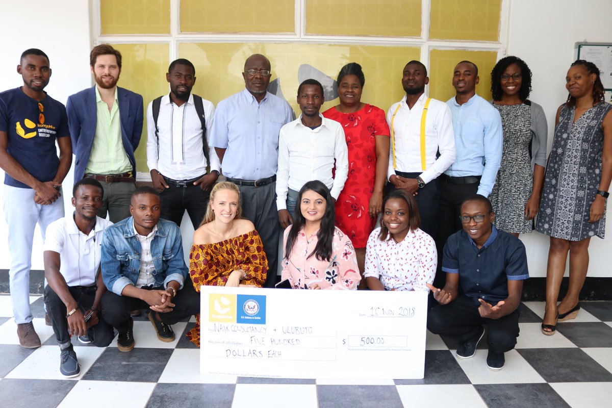 BongoHive's tweet photo. @usembassyzambia And congrats to Naik Consultancy & Ulubuto for winning the $1000 seed capital. #entbootcamp #idea2startup #startups #Entrepreneurship #Zambia #GEW2018 https://t.co/EjZ1joVq1f
