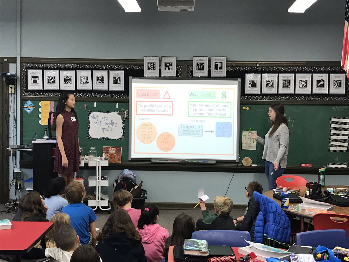 Ellsworth2_4th's tweet photo. Collaborating with NCHS DECA members Ella Ruiz &amp; Mellissa Zhang as they present entrepreneurship lessons to our class.  #Empower203 https://t.co/0oyptXrgPy