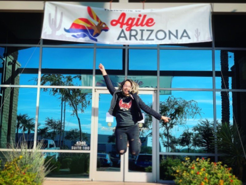 IsosTech's tweet image. Mary channeling her inner bunny at Agile Arizona! #AZCon #AgileAz #Scrum #Kanban #Agile #technology #yesphx #womenintech