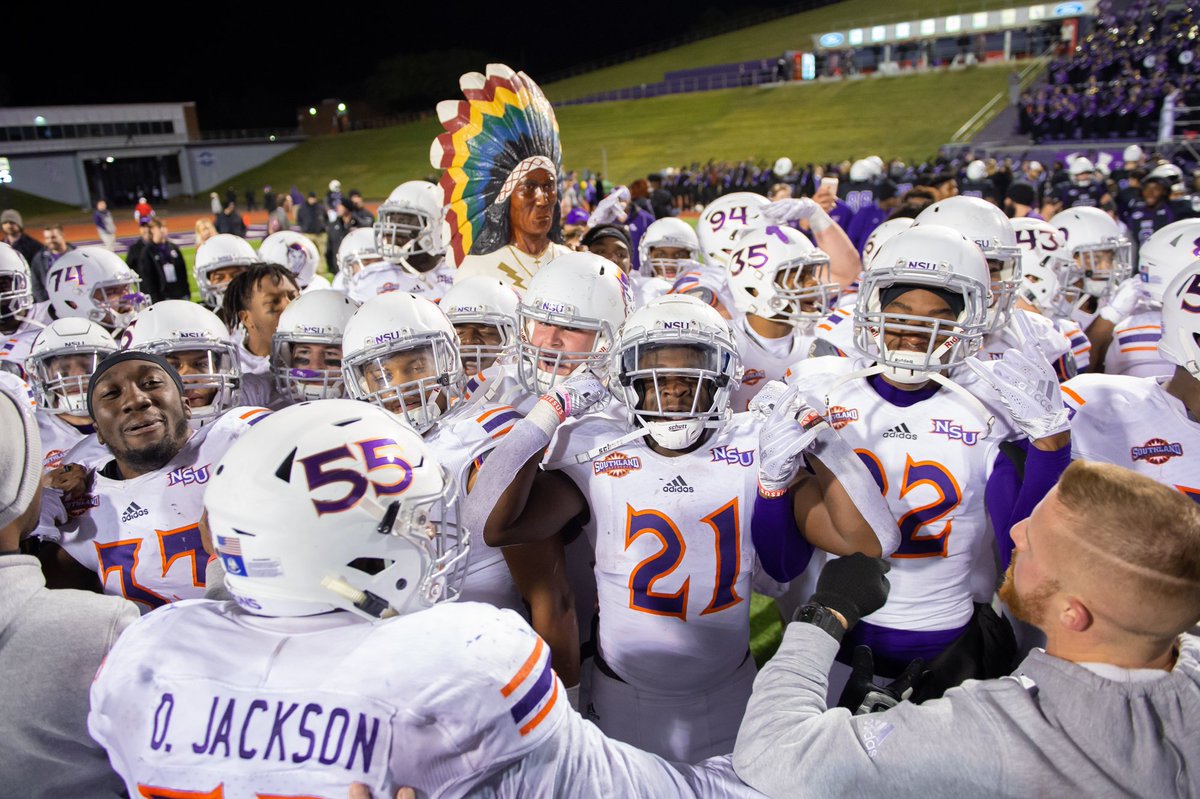 NSUDemonsFB's tweet photo. Why not watch the #BattleForChiefCaddo again? How about now or later on https://t.co/VMNRMLuIvF and the Southland Conference apps ... and at noon today on @CoxSportsTV #Demon18all #EAT #ChiefCaddoComesHome #NeverYield https://t.co/vZOekp2nRT