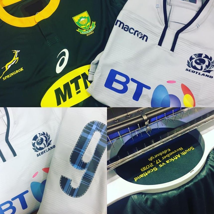 #scotland and #southafrica kits ready for batttle! 🏴󠁧󠁢󠁳󠁣󠁴󠁿 🇿🇦 #embroidery #printing #rugby #scotlandrugby #southafricarugby #autumninternationals #edinburgh #murrayfield #superlogo
