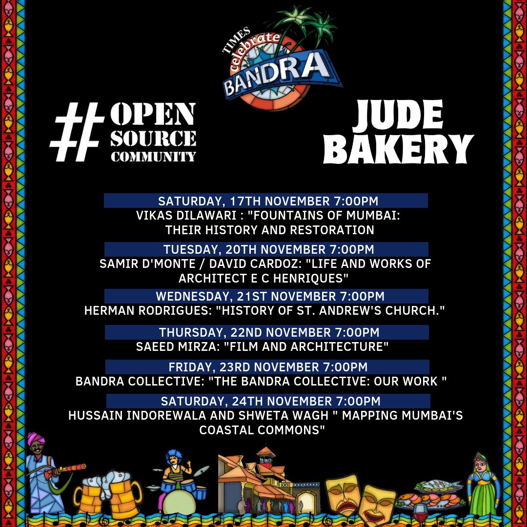 CelebrateBandra's tweet photo. Join us in celebrating Bandra's Heritage at a public exhibition in Jude Bakery, Ranwar Village, Bandra from November 17th through to 25th.
@fh_experience
See here: https://t.co/vDKHiF6VVf
Maps: https://t.co/JaRK9OXRi0
#festival #celebrate #bandra #afeelingcalledbandra https://t.co/dCrJWcUaj4