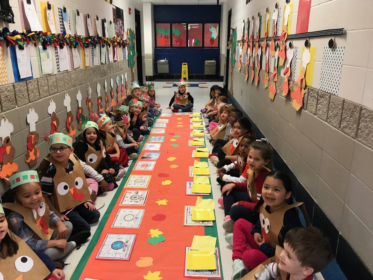 Kindergarten hall is full of Thanksgiving turkeys at Mt. Carmel!