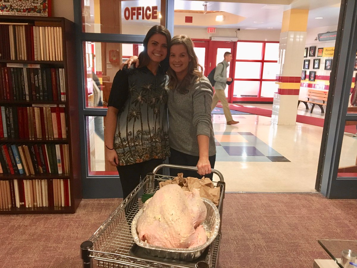 Haverford_HS's tweet photo. That is one big turkey that Ms. Kishbaugh and Ms. Dzielak are cooking for our @bestbuddies_hhs Thanksgiving feast today! #HPride #bestbuddies https://t.co/9izmXRqfQJ