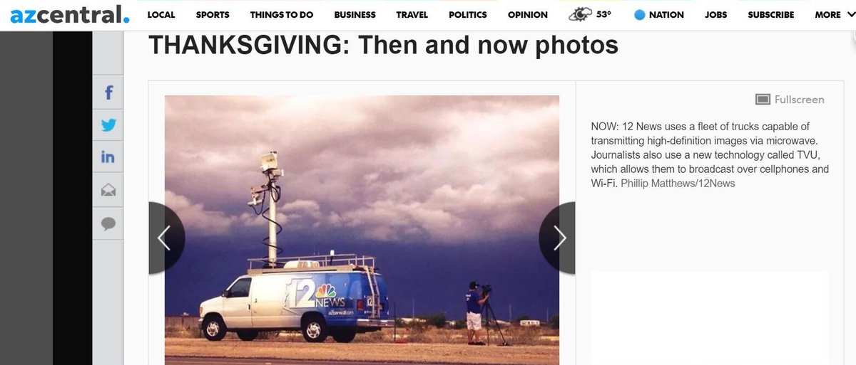 PipelineCHS's tweet photo. From a Dodge Van (then) to reporters with cell phones, video over IP, and handheld transmitters (now) via @azcentral #tech #broadcasting #fieldshots @TVUNetworks #kpnx #Phoenix https://t.co/Sg5MpK7tb4 https://t.co/I9RYACStyF