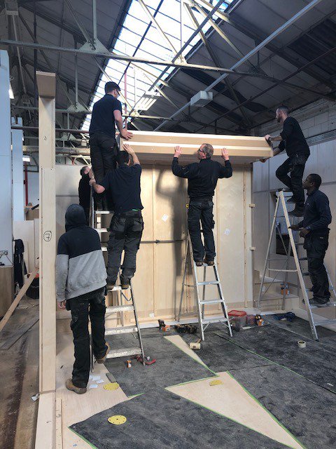 dcm_uk's tweet photo. Our @WestHamUtd Sleep Set for next week's Sleep + Eat event at Olympia is getting ready to be assembled. Thanks to the hardwork of @HwJoinery and @phelanltd and our supporters @bagnodesign @sanipex @FormicaGroup @RearoLimited @18_Degs @ledflex @Harrison_Spinks @EnaShawContract https://t.co/6kYmvltYbS