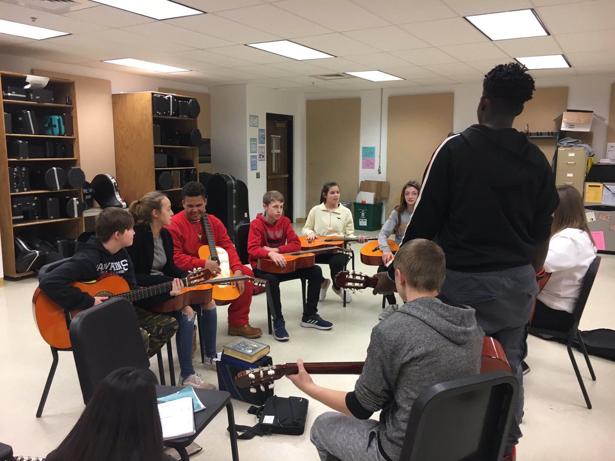 Teaching their peers to play to guitar to prove that they  know it!! #fmsteach #fpslearn #BandFam