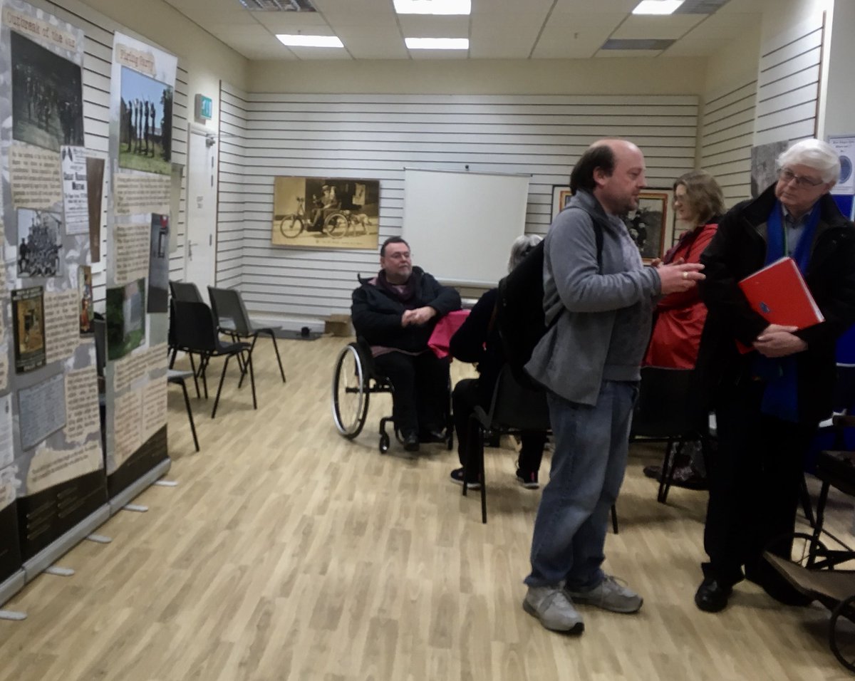 artsandhealth's tweet photo. A delightful talk from @jimvale today @wulfruncentre #ww1popupshop exploring memorial tree planting since #WW1 #WW1Centenary also some moving displays by @CYT_Wolves and artwork by @Belindasart @Wolvesinwolvo well done to everyone involved #HLFsupported https://t.co/zEeV8gSK4k