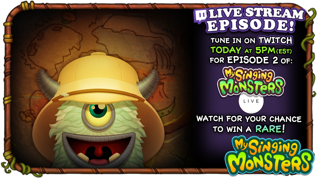Tune into @Twitch TODAY at 5PM(EST) for EPISODE 2 of My Singing Monsters  Live! On today's episode: The mysterious CAVE PAINTINGS, Rare GIVEAWAYS, a  Q&A, and a Monster history lesson! It's our