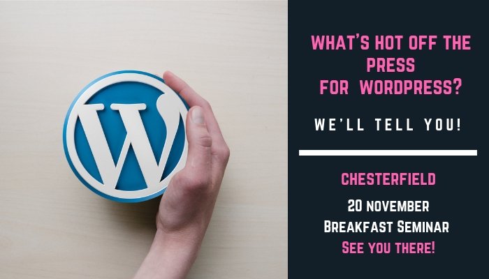 ChesterfieldBC's tweet photo. If your business uses Wordpress for its website then you'll want to know about this free @ebizclub breakfast seminar, 20 Nov, at the Proact, #Chesterfield https://t.co/ExWh1sSFsL See this sneak peek from their expert @therobgregory https://t.co/WyuFp41sGJ https://t.co/tBFCUPnQwb