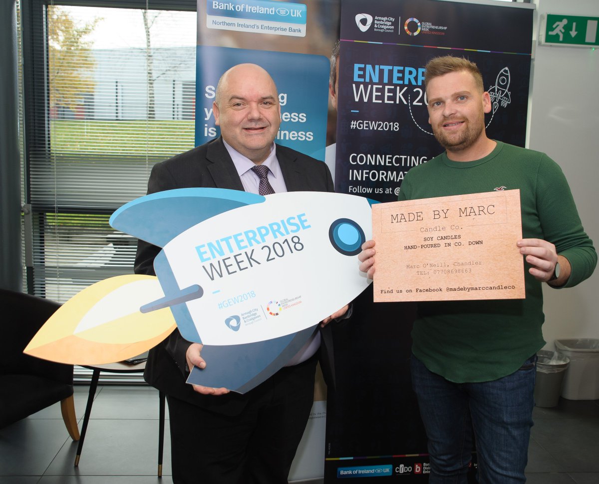 abcb_council's tweet photo. ENTERPRISE WEEK Start a Business in a day 8/10 - Ciaran Cunningham @bdelonline with new business start up Marc O’Neill, made by Marc Candle Co @bdelonline #gew2018 #ABCEW18 https://t.co/UauE6Bjvif
