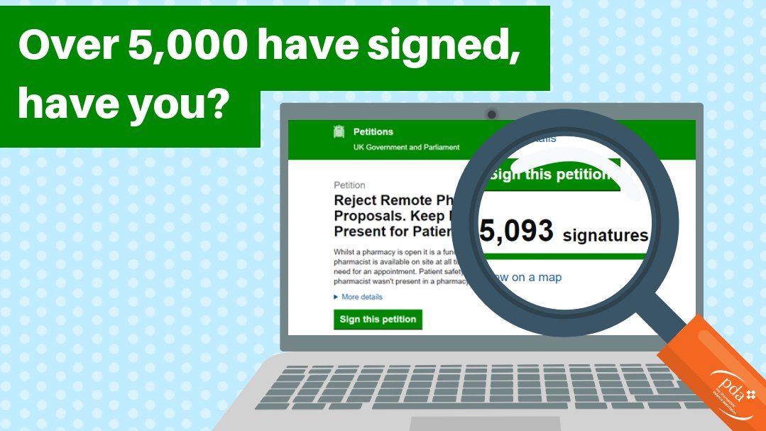 the_pda's tweet photo. Petition to Reject Remote Pharmacist Proposals and Keep Pharmacists Present for Patients reaches 5,000 signatures, have you signed it yet? Read more about the petition and why every signature counts here: https://t.co/qo03DL08kZ https://t.co/czooVXDBFN