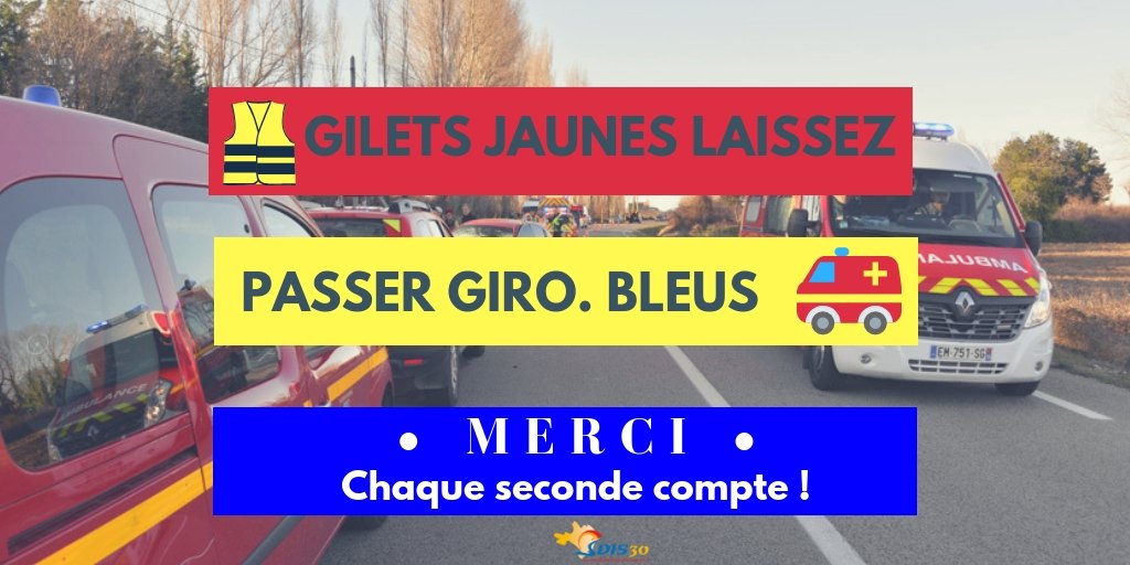 pompiersdugard's tweet photo. #GiletsJaunes #Gard, les #Pompiers vs demandent de bien vouloir être vigilants et de veiller à laisser passer les secours dès qu'un deux tons retentira.
Chaque seconde compte dès la première seconde d'appel d'urgence jusqu'à la prise en charge d'une victime au CH - Merci - RT SVP https://t.co/He9I1wmzEN