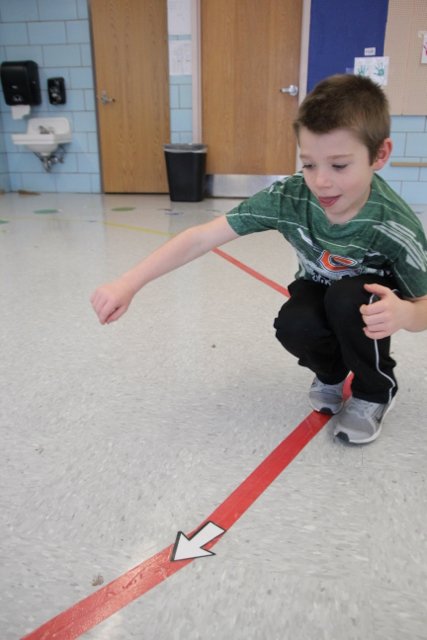 WCSDProud's tweet photo. @StateRdWCSD has created two sensory trails for students to use. They're great for getting the wiggles out & providing focus. Many thanks to Angelo, Ganson & Caleb for demonstrating one of them for me! #itsnoteasy #frogleaps #hopscotch #wallpushups #beathing #squatwalk #crawling https://t.co/TKG7qqkDQC