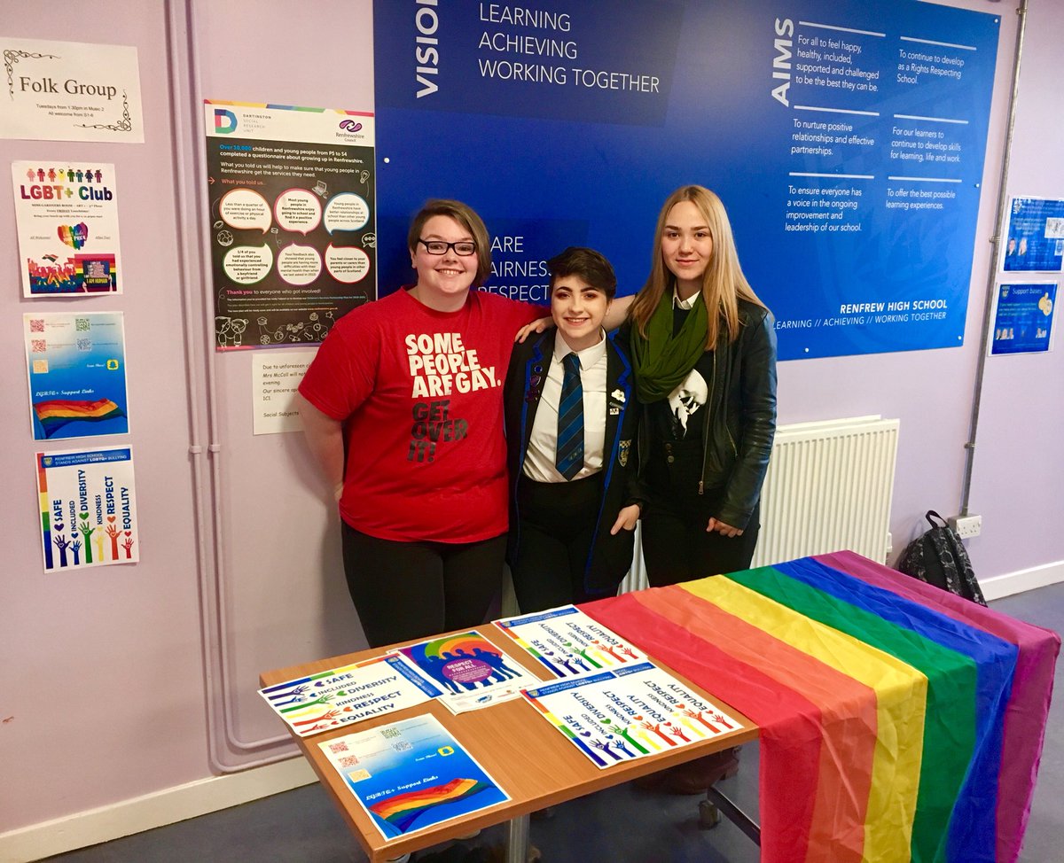 Thanks to Mirren, Chloe and Sophie for setting up an LGBT support stall in the social area at break today! If you saw them and didn’t get a chance to speak to them, check out the QR codes posted below which you can scan for online support! #antibullyingweek2018 🏳️‍🌈💫