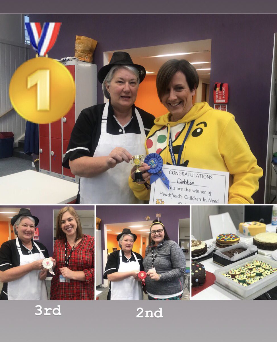 HeathfieldPS's tweet photo. And the winner is ...Mrs Witchard #bakeoff2018 @childreninneed #yumyumyum #dreamteam #teamheathfield https://t.co/SzKgHXAXoq