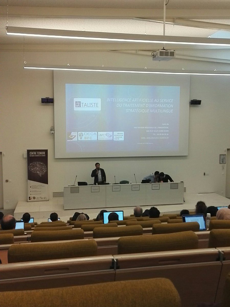 TEDonnees's tweet photo. Premier Intervenant : Gan Jin, TALISTE, Dijon
TALISTE : Intelligence artificielle au service du traitement d'information stratégique
#TEDonnées2018
#SmartCities
#TechnologiesDeLaLangue https://t.co/MO2cKygLhY