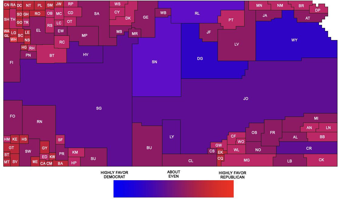 SmithForKansas's tweet photo. Have you  ever seen a map of Kansas like this? My visual analysis of the recent gubernatorial election. I posted this on the “other” social media outlet, my apologies for neglecting Twitter! #ksleg https://t.co/ebgaJZa43J https://t.co/Upceng2yyG