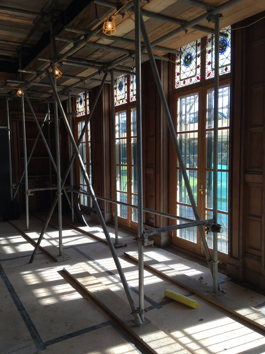 Scaffolding is erected in the former Billiards Room of Kearsney Abbey to begin conservation work on our new cafe project with <a href="/DoverDC/">Dover District Council</a> @heritagelottery #conservation