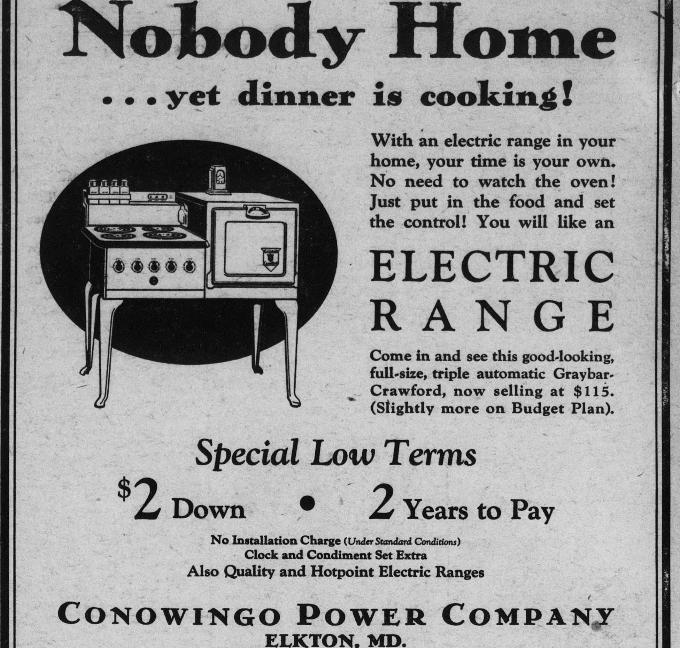 HistoricMDNews's tweet image. Nobody home... yet dinner is cooking! The magic of a 1932 electric range? No need to watch the oven! Just put in the food and set the control! A bargain at $115, yours today for $2 down with 2 years to pay. #ChroniclingAmerica #ChronAm #oldappliances #vintagecook