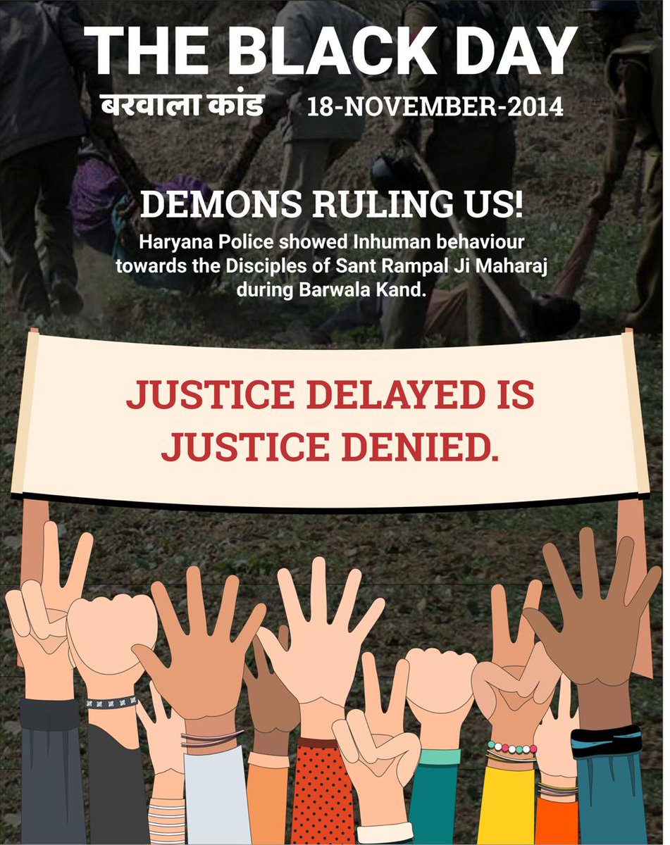 SatlokChannel's tweet photo. Devotees of Sant RampalJi were protesting peacefully against corruption in judiciary &amp; demanded CBI probe on18/11/14.
Result -Women&amp;children were brutally beaten. Police fired "Expired tear gas" shells. Govt violated human rights.
Barwala Kand #TheBlackDay_18NOV in Indian History https://t.co/QVqcHKV8pP