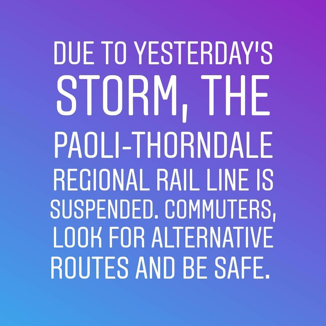 CabriniCommuter's tweet photo. The Paoli-Thorndale Regional Rail line is currently down. Find alternative ways to get to campus and be safe. Its Friday!!! https://t.co/pGFplVV5Os