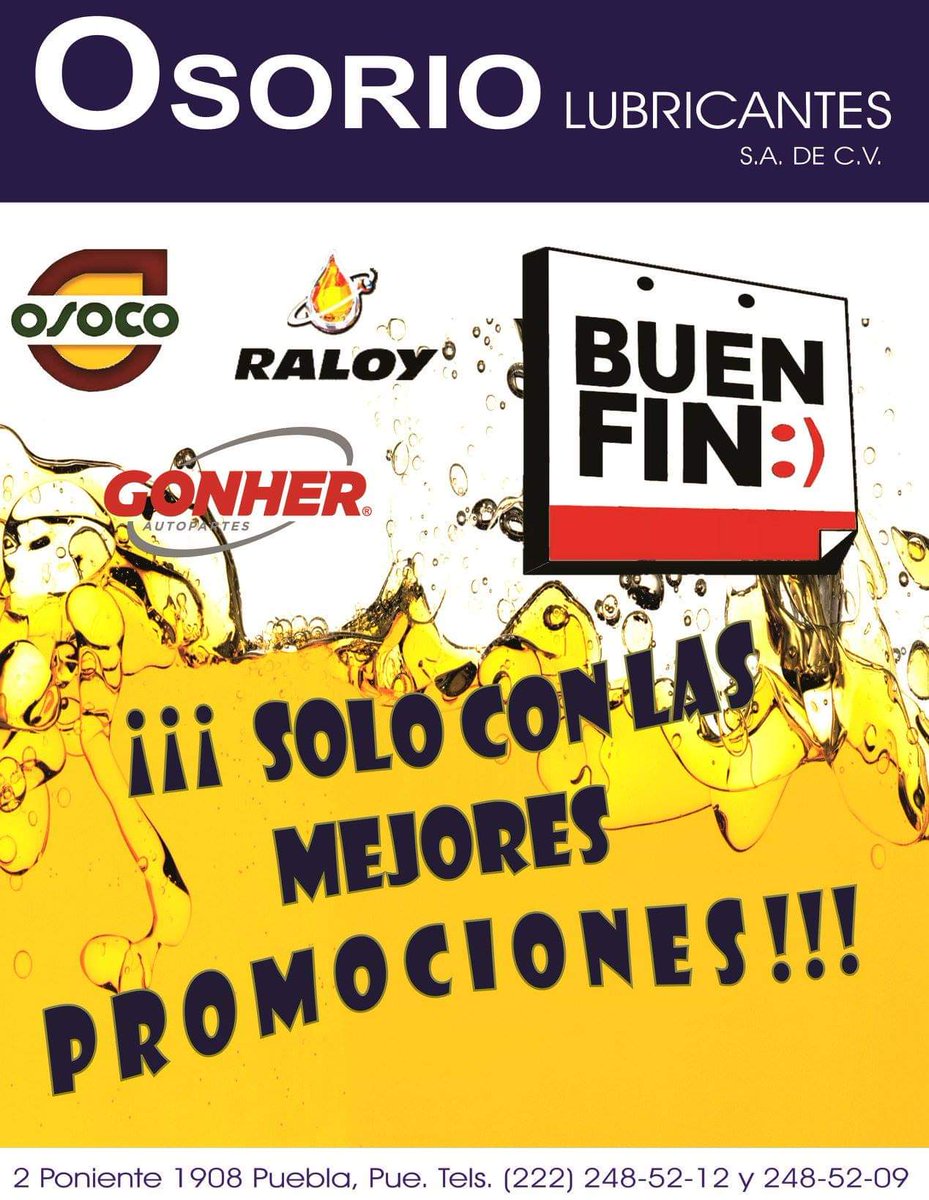 osoriolub's tweet photo. Recuerda este #BuenFin en OSORIO LUBRICANTES las mejores promociones en aceites y grasas lubricantes, anticongelante y filtros. Te esperamos https://t.co/ftMV6JbpDm