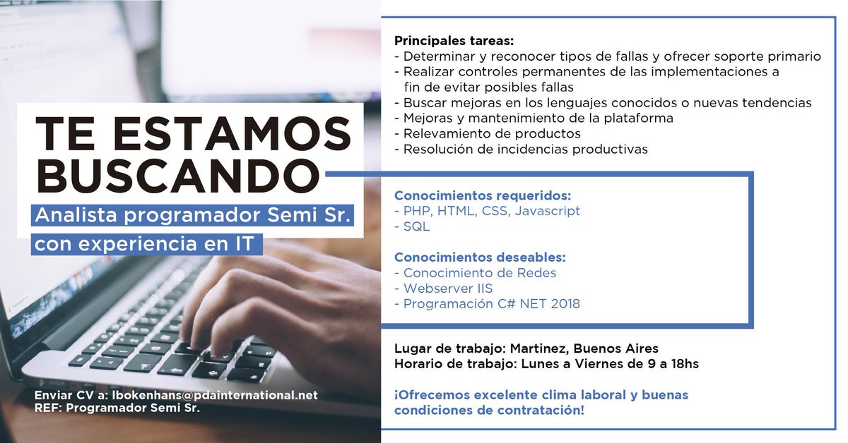 agus1206's tweet image. Nueva búsqueda! #TrabajoAr #AnalistaProgramador #IT