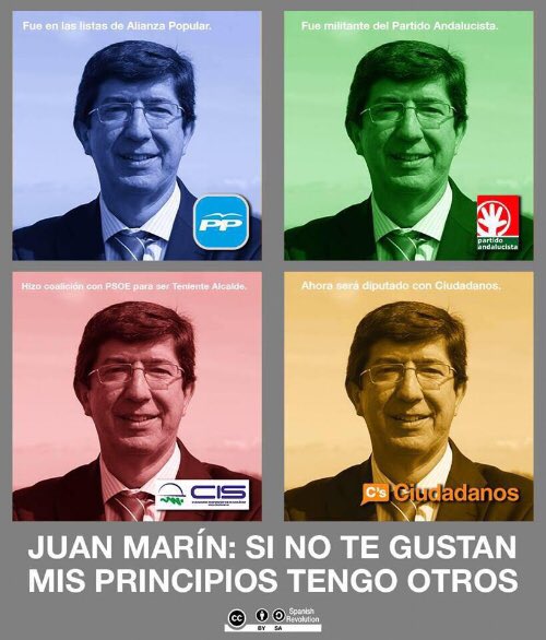 Rod7446's tweet photo. Oye... que no os agobiéis por el futuro del pobre Marín, de Ciudadanos Andalucía, si no sale. Que aún le quedan partidos donde militar y volver a intentarlo sin problemas.
Total, qué más da uno que otro...
#EstosSonMisPrincipios
#EleccionesAndalucía
#SociosDelPSOE https://t.co/77GZKXyExj