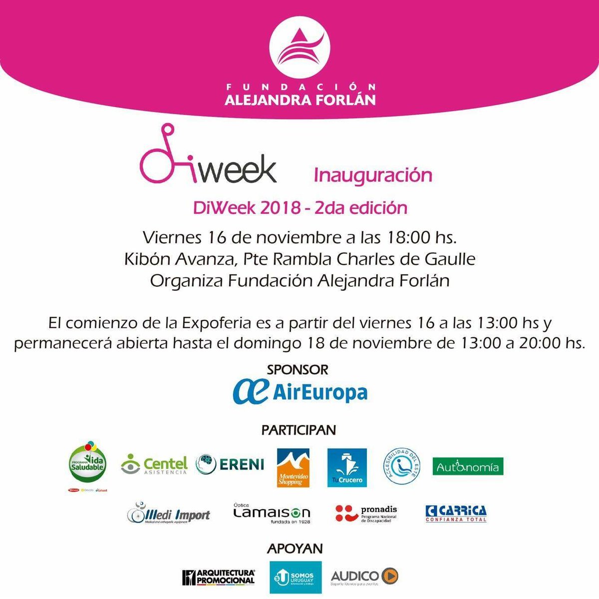 teletonuruguay's tweet photo. Los invitamos este viernes, sábado y domingo a la #DiWeek2018, Feria para aprender más sobre discapacidad y personas mayores. Este tipo de Expo-Ferias se desarrolla en diferentes partes del mundo. Organiza @Fundaleforlan en Centro de Convenciones de Kibón https://t.co/QISZHdadRM