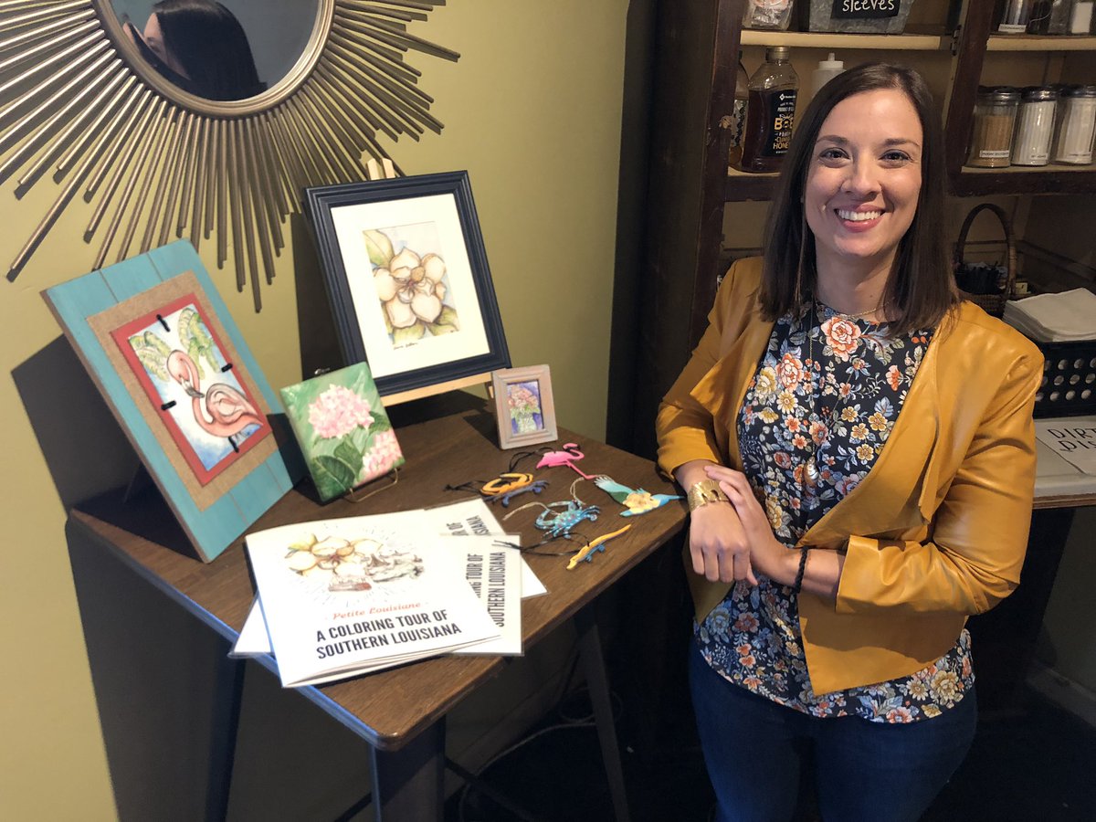 lizkohTV's tweet photo. We’ve introduced you to the talented Laura Bellone before. She is a landscape artictect by day and an artist by night. Check out her hand drawn art and her new Southern Louisiana Coloring Book tonight at the Mid City Makers Market! #WhiteLightNight https://t.co/GPWFDiSmUS