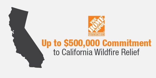 HomeDepotFound's tweet photo. In response to the #CaliforniaFires, we've increased our 2018 disaster relief support to at least $4.8 million. https://t.co/2AsS5xoaNr https://t.co/ABpXhLjLZZ