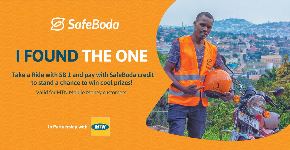 mtnug's tweet photo. Have you #FoundThe1 yet?

Well, Moses Musinguzi is on the road waiting for your requests. Top up your @SafeBoda credit using MTN Mobile Money and win amazing prizes including data bundles, SafeBoda credit and a meal for 5 at Cafe Javas.

#RideCashless #FoundThe1 #MTNPuls https://t.co/afLshgkOkS