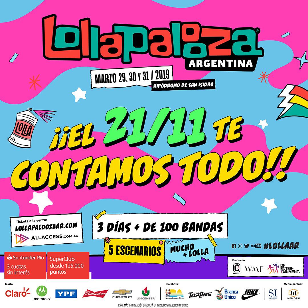 lollapaloozaar's tweet photo. 😱😱 ¡Llegó el momento que todos esperaban! ¡El #Lineup del #LollaAR ya tiene fecha! 🙌🏻 El miércoles 🗓 21 de noviembre a las 12 PM.  
¡Empieza la cuenta regresiva! ⏱ https://t.co/uedcygGj8W